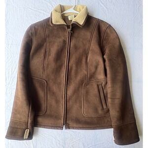 Covington Mens Faux Suede Shearling Lined Zip Jacket Brown Large 14-16